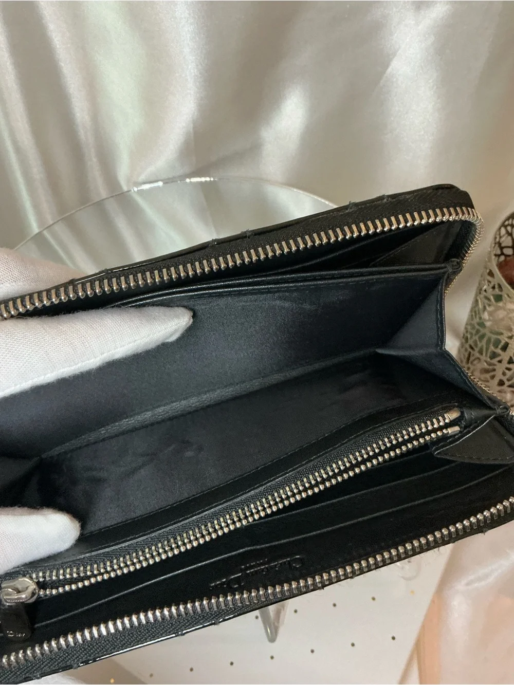 Dior Black Patent Quilted Zip-Around Wallet